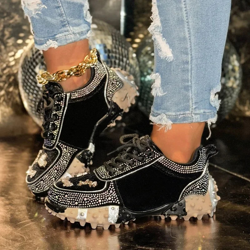 Women's Crystal Suede Sneakers – Thick Non-Slip Sole Women's Casual Sneakers Axl