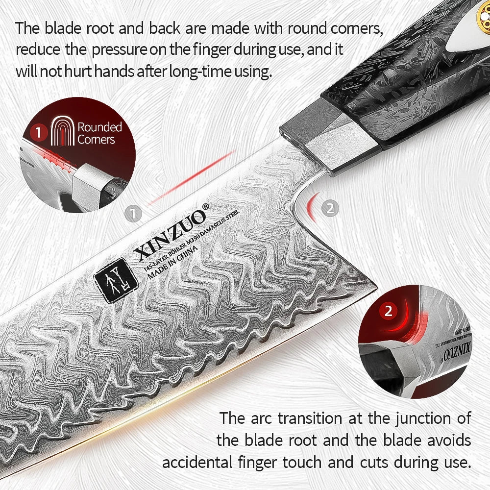 XINZUO 8.46" Damascus Chef Knife | 145-Layer M390, 62HRC Damascus Chef Knife Axl