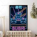 Neon Retro Japanese Ramen Sushi Cat Wall Poster Sticker Wall Poster Sticker Axl z4 30x42cm No Frame