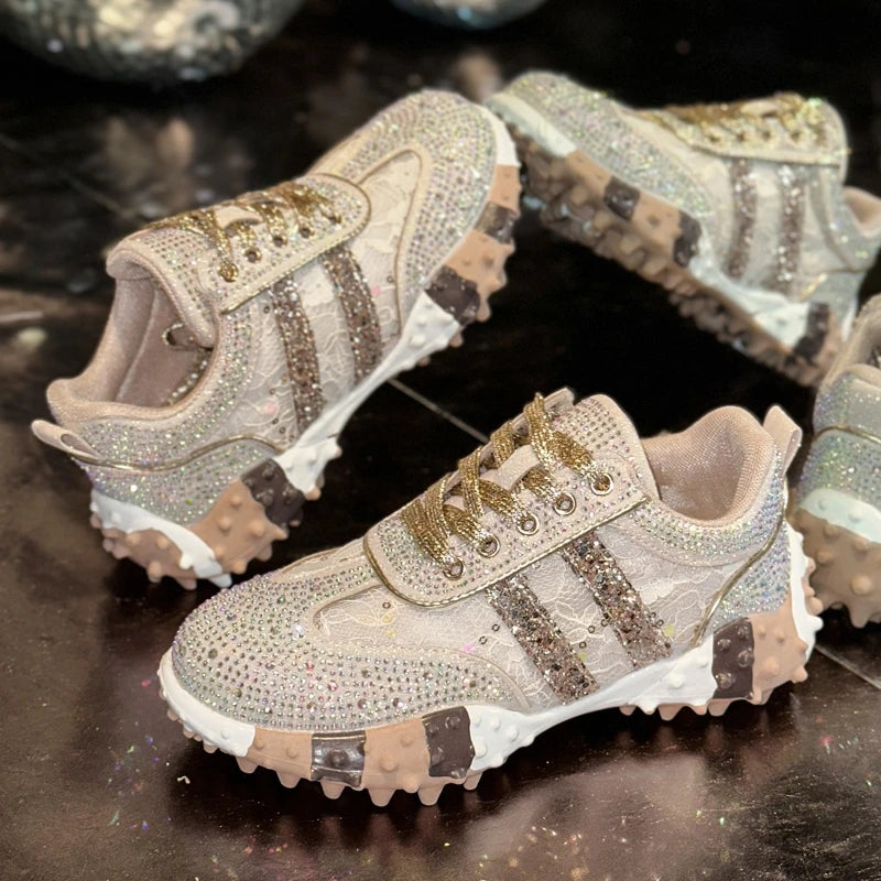 Women's Rhinestone Platform Sneakers – Diamond Mesh Casual Shoes Platform Sneakers Axl Gold 43