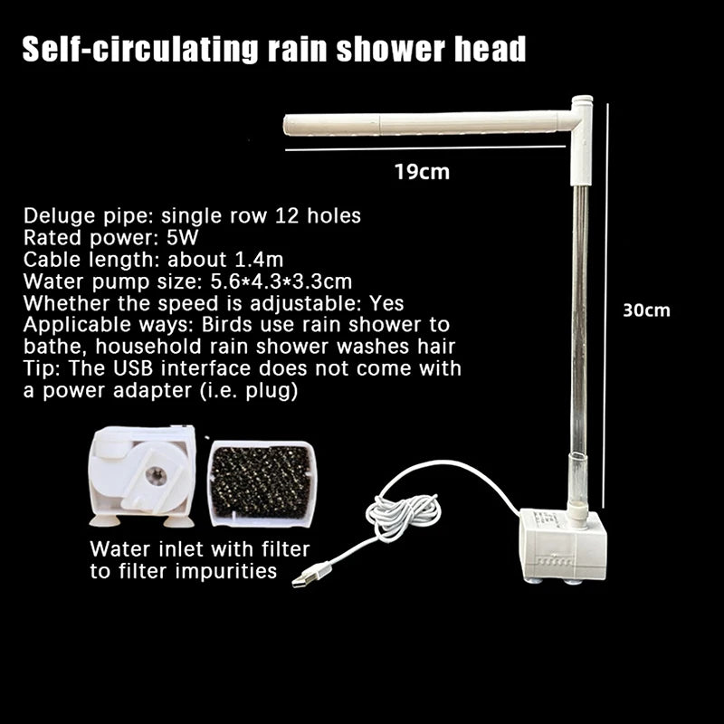 USB Electric Parrot Bird Bath – Circulating Water Shower Fountain Bird Bath Fountain Axl 04