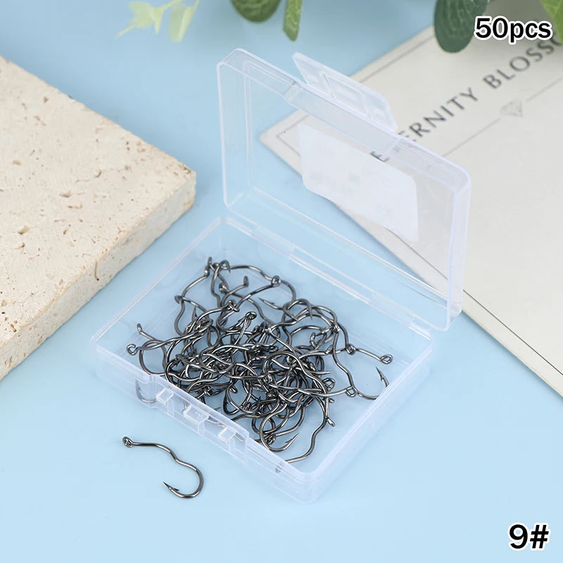 50-Pack Auto-Flip Crank Fishing Hooks | Sizes 5#–14# Steel Fishing Hooks Axl A5