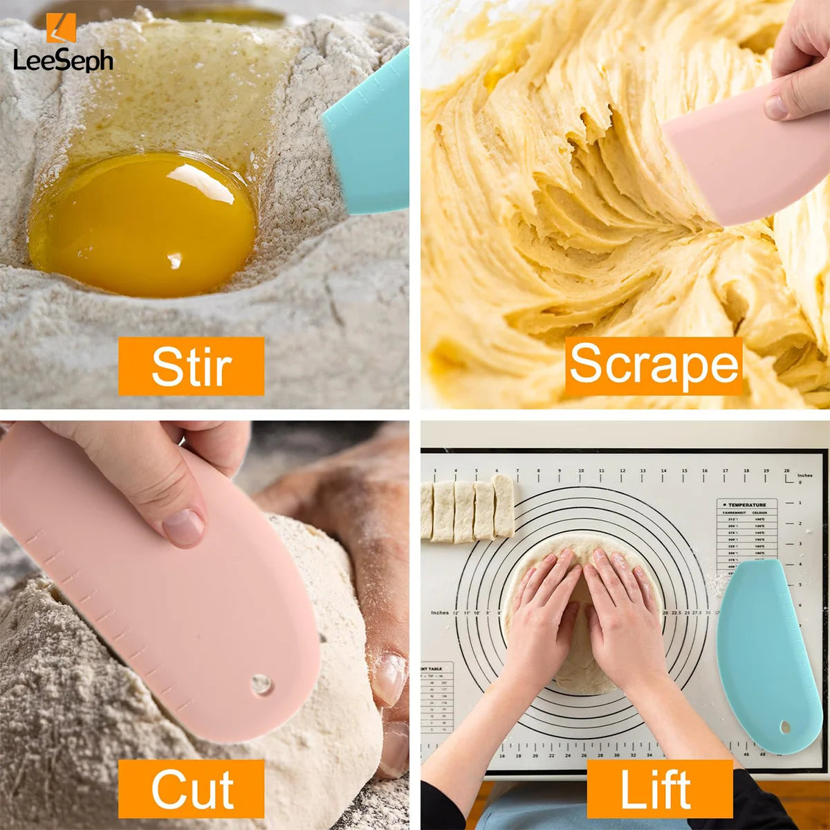 Leeseph Silicone Dough Scraper & Bowl Scraper | Pastry Cutter Pastry Dough Scraper Axl