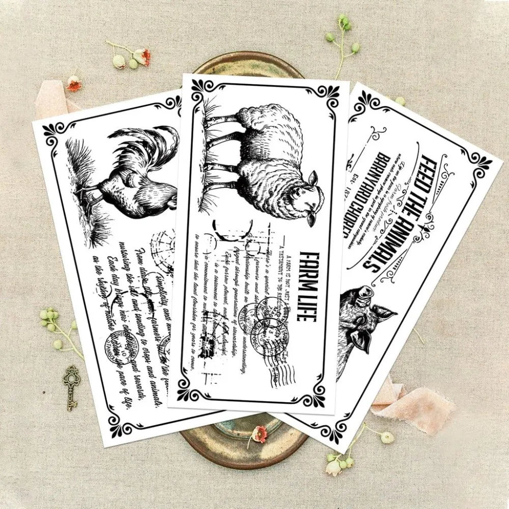 Retro Farm Animal Rub-On Transfer Decals – 3 Sheets 6×12" Rub-On Transfer Decals Axl