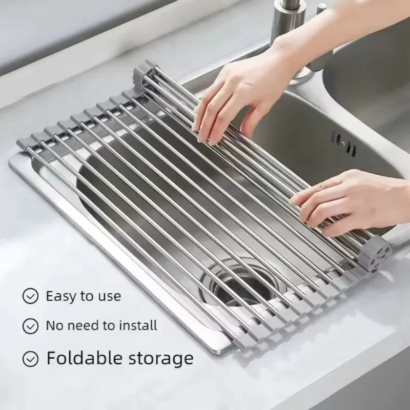 Foldable Stainless Steel Sink Drying Rack | Kitchen Dish Drainer Sink Drying Rack Axl