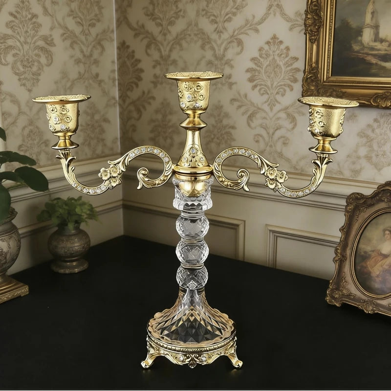 Vintage Zinc Alloy Candlestick Holder – Wedding & Home Decor Decorative Candle Holder Axl Golden 3 Heads