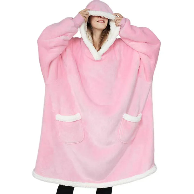 Women's Hooded Fleece Robe – Cozy Winter Pullover Loungewear Women's Lounge Robe Axl pink One Size