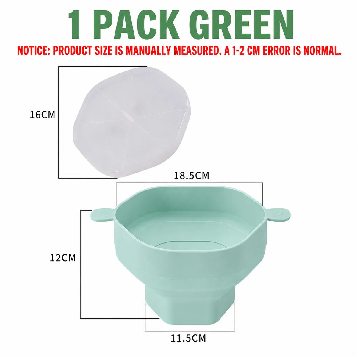 Collapsible Silicone Microwave Popcorn Popper Bowl with Lid Popcorn Popper Axl 1 PACK Green