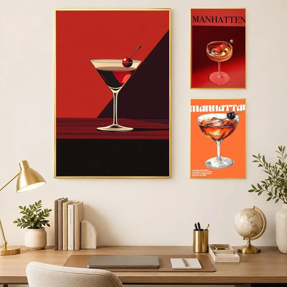Manhattan Cocktail Wall Art Poster – Self-Stick Waterproof Wall Art Poster Axl