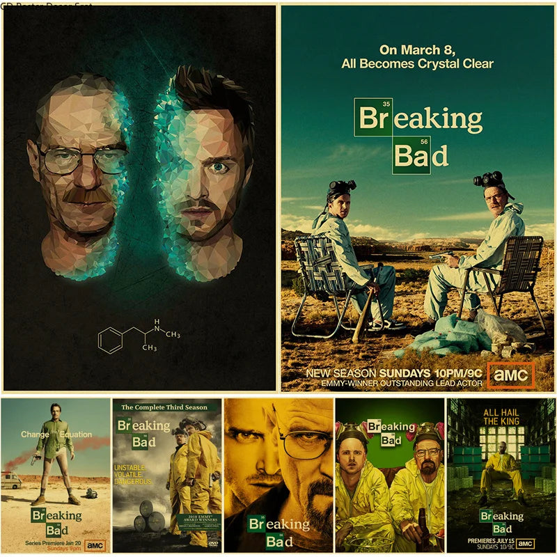 Breaking Bad Retro Kraft Paper Poster | Vintage TV Wall Art Retro Wall Poster Axl