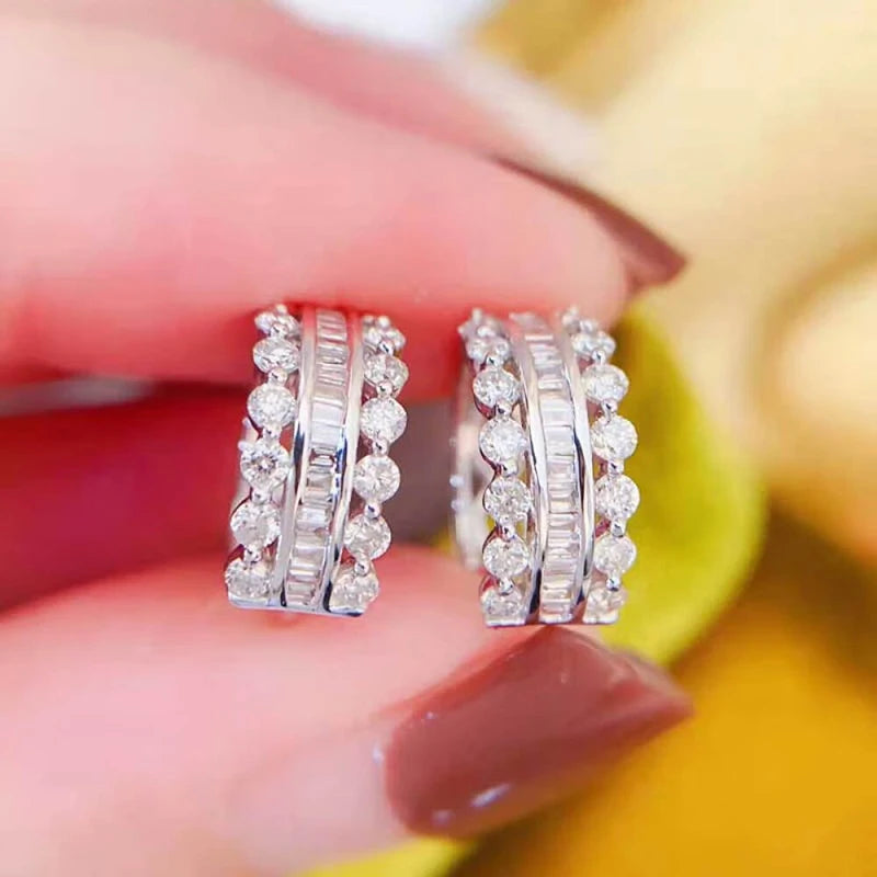 Huitan Silver CZ Crystal Hoop Earrings – Women's Statement Jewelry Hoop Earrings Axl