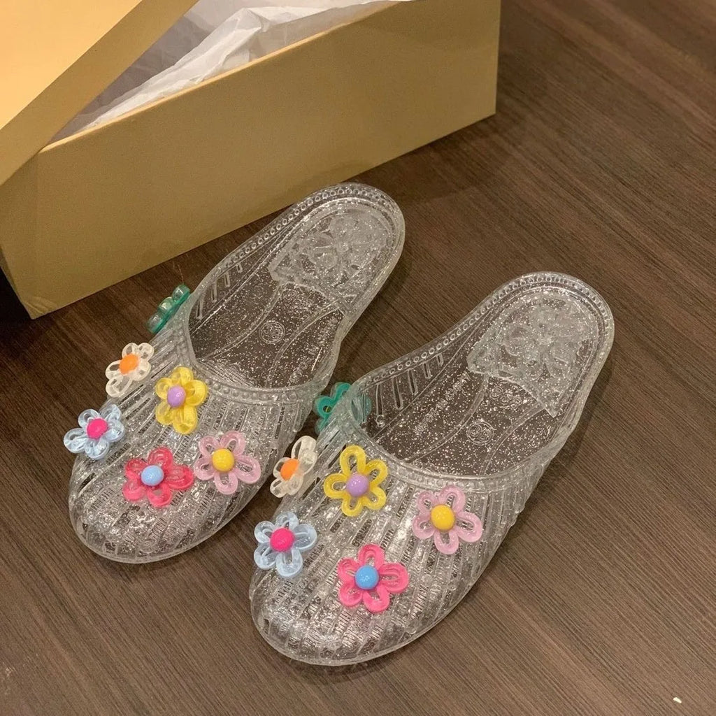 Women's Crystal Jelly Sandals – Floral Transparent Beach Slides Women's Jelly Sandals Axl Transparent 39