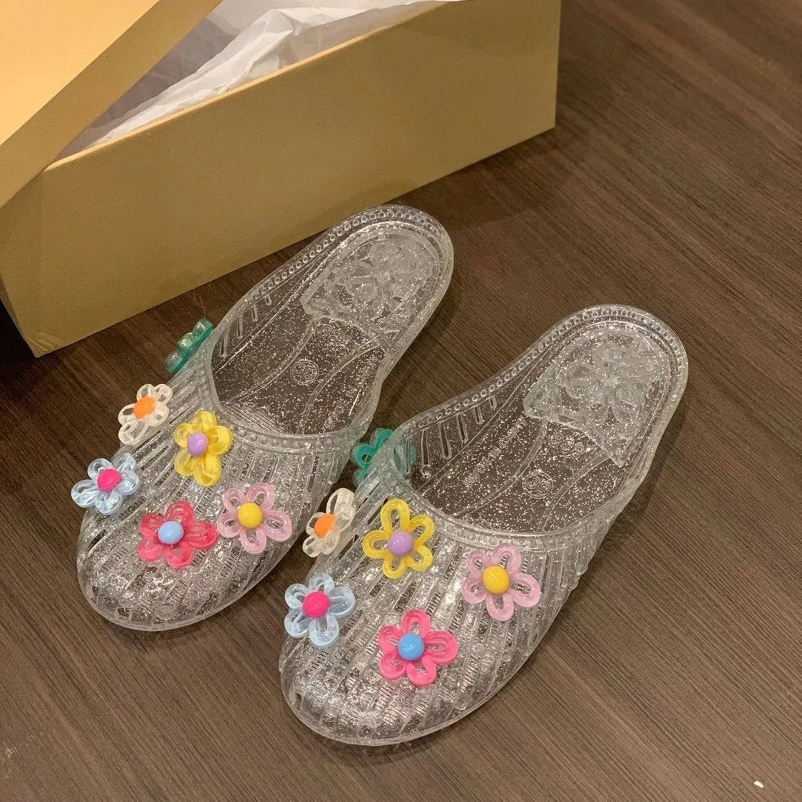 Women's Crystal Jelly Sandals – Floral Transparent Beach Slides Women's Jelly Sandals Axl Transparent 39