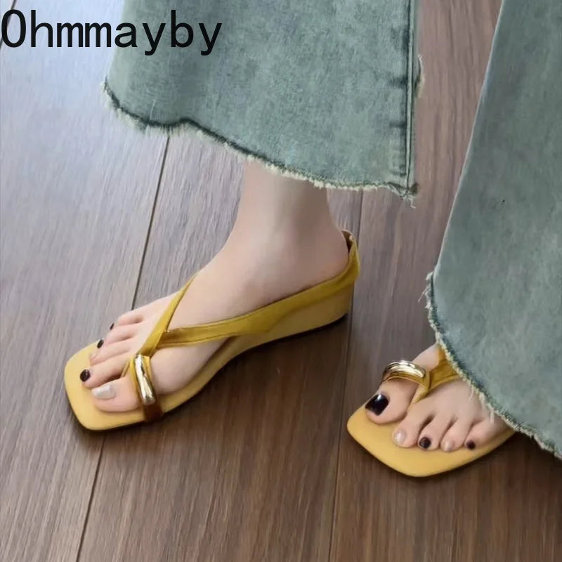 Women's Square Toe Wedge Slide Slippers | Elegant Summer Heels Wedge Slide Slippers Axl