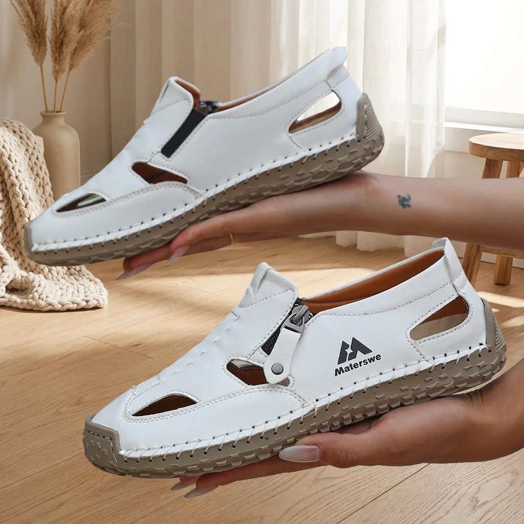 ZULIWAGN Women's Leather Roman Sandals | Thick Sole Extra Wide Leather Roman Sandals Axl 38 WHITE