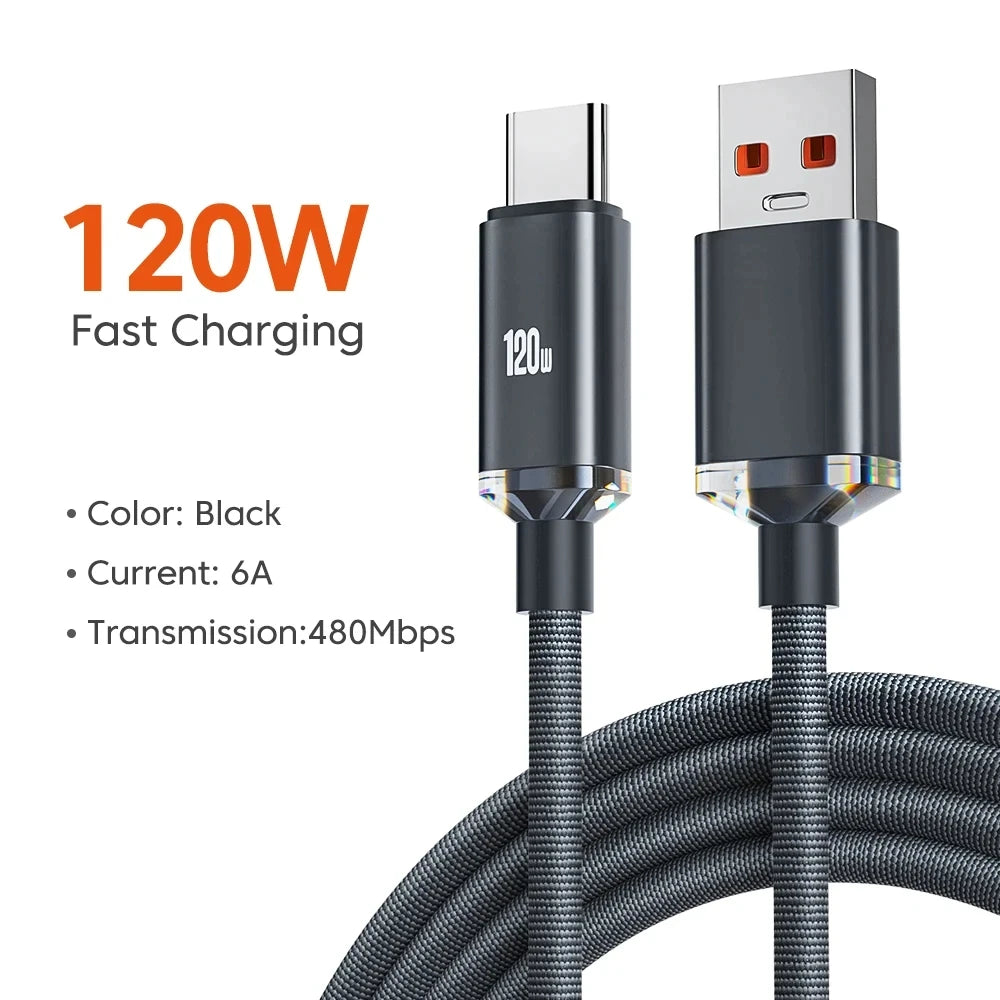 120W USB-A to USB-C Fast Charge Cable – 6A Braided Cord USB-C Charging Cable Axl black 1.5m