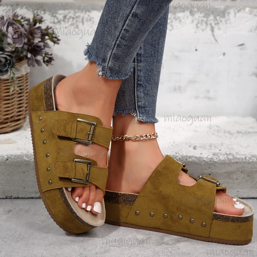 Women's Bohemian Platform Slide Sandals – Open Toe Summer Platform Slide Sandals Axl