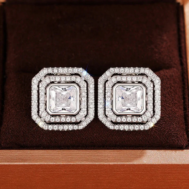 Huitan Cubic Zirconia Stud Earrings – Geometric Sparkling Fashion Stud Earrings Axl