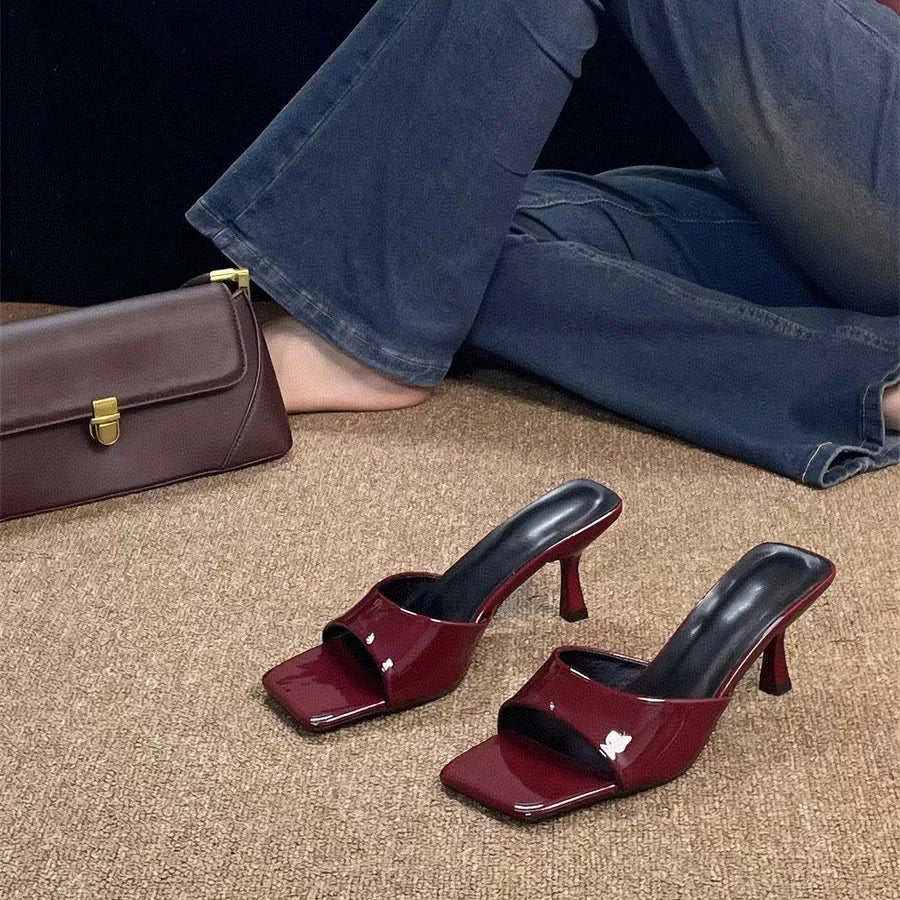 Women's Stiletto High Heel Slides – Square Open Toe Slip-On Pumps Stiletto Heel Slides Axl