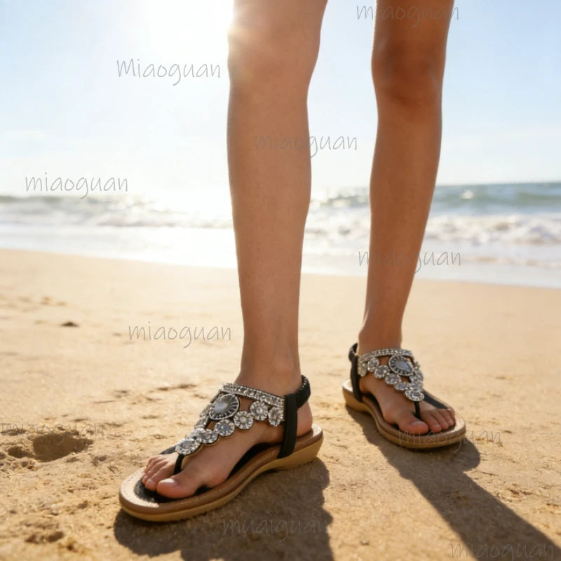 Women's Crystal Flat Sandals – Bohemian Beach Flip-Flops Crystal Flat Sandals Axl