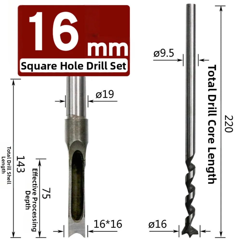 HSS Square Hole Drill Bit 6–18mm | Mortising Chisel Wood Mortising Drill Bit Axl 16mm China Mainland