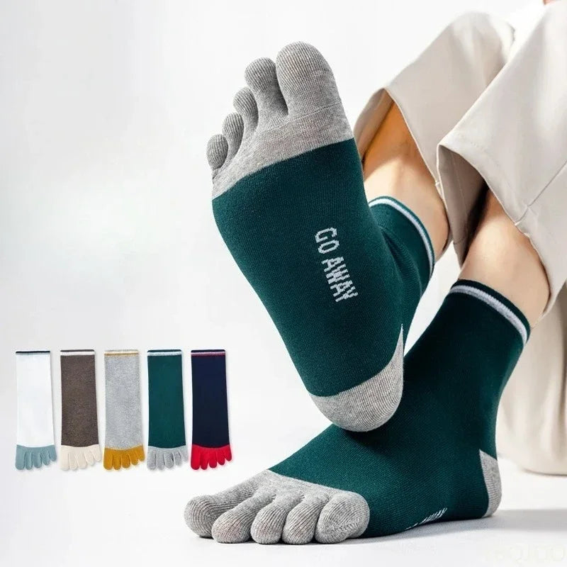 Men's Cotton Split Toe Socks – 5 Pairs Mid-Calf Five Finger Five Finger Socks Axl