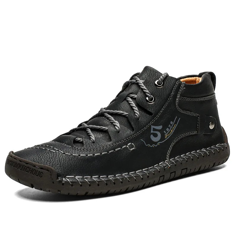 Men's British Lace-Up Ankle Boots – Waterproof PU Leather Men's Ankle Boots Axl Black 41