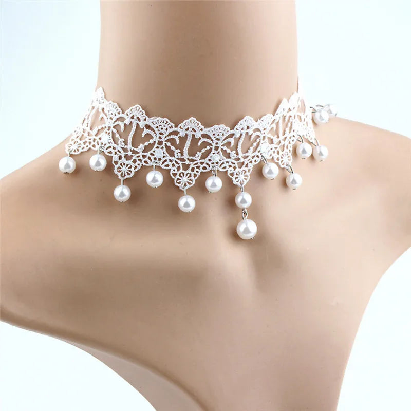 Lace Pearl Choker Necklace – Women's Trendy Fashion Jewelry Choker Necklace Axl