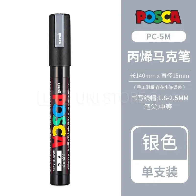 Uni POSCA Acrylic Paint Markers PC-1M 3M 5M – Multi-Colour Acrylic Paint Markers Axl PC-5M Silvery