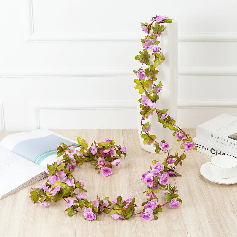 Rose Artificial Flower Vine Garland – Silk Wedding & Home Decor Artificial Flower Garland Axl plum 1 pc