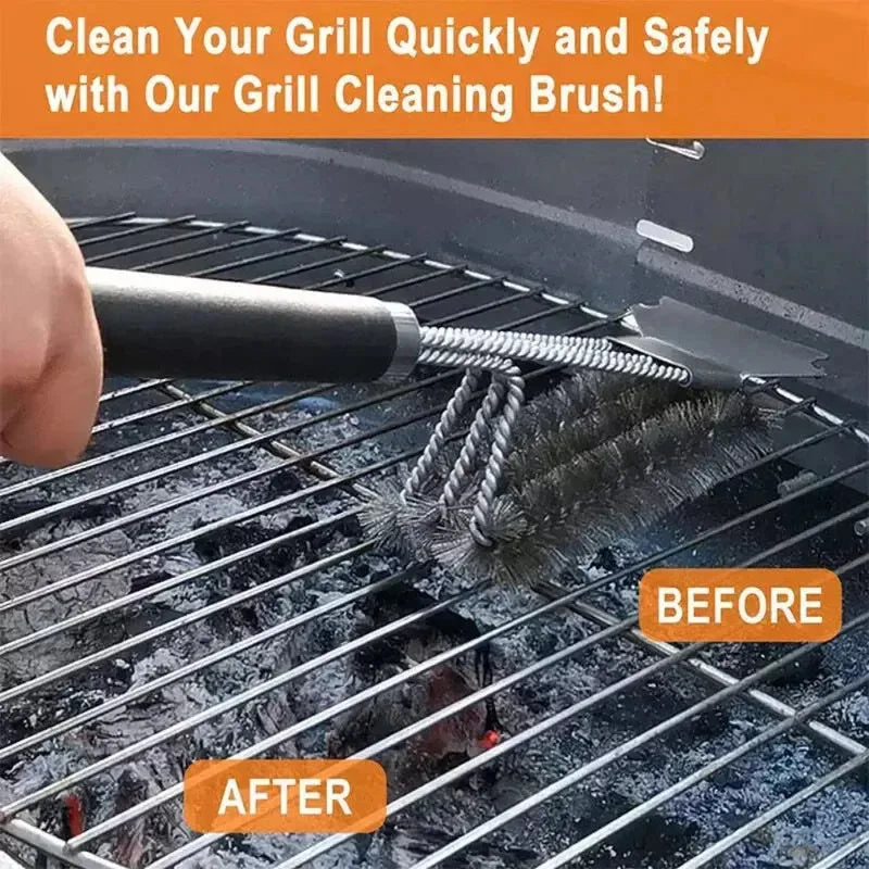 Wire Bristle BBQ Grill Brush & Scraper | Triple Scrubber BBQ Grill Brush Axl