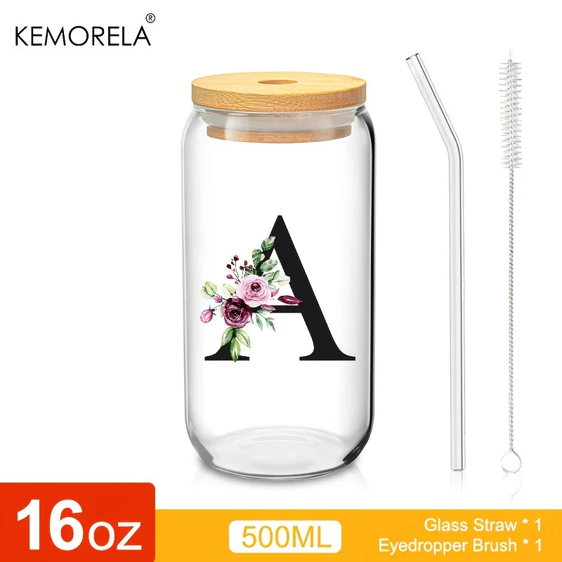 470ml Glass Tumbler with Bamboo Lid & Straw | Mason Jar Cup Glass Tumbler Axl A 470ml