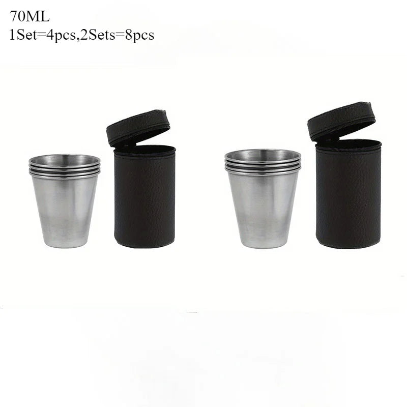 8-Piece Stainless Steel Shot Glasses Set with Storage Bag Shot Glass Set Axl Four cups 70ml-2pcs