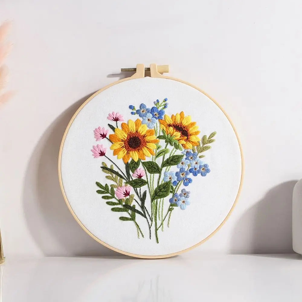 Flower Embroidery Starter Kit – Hoop, Needle & Thread Set Embroidery Craft Kit Axl