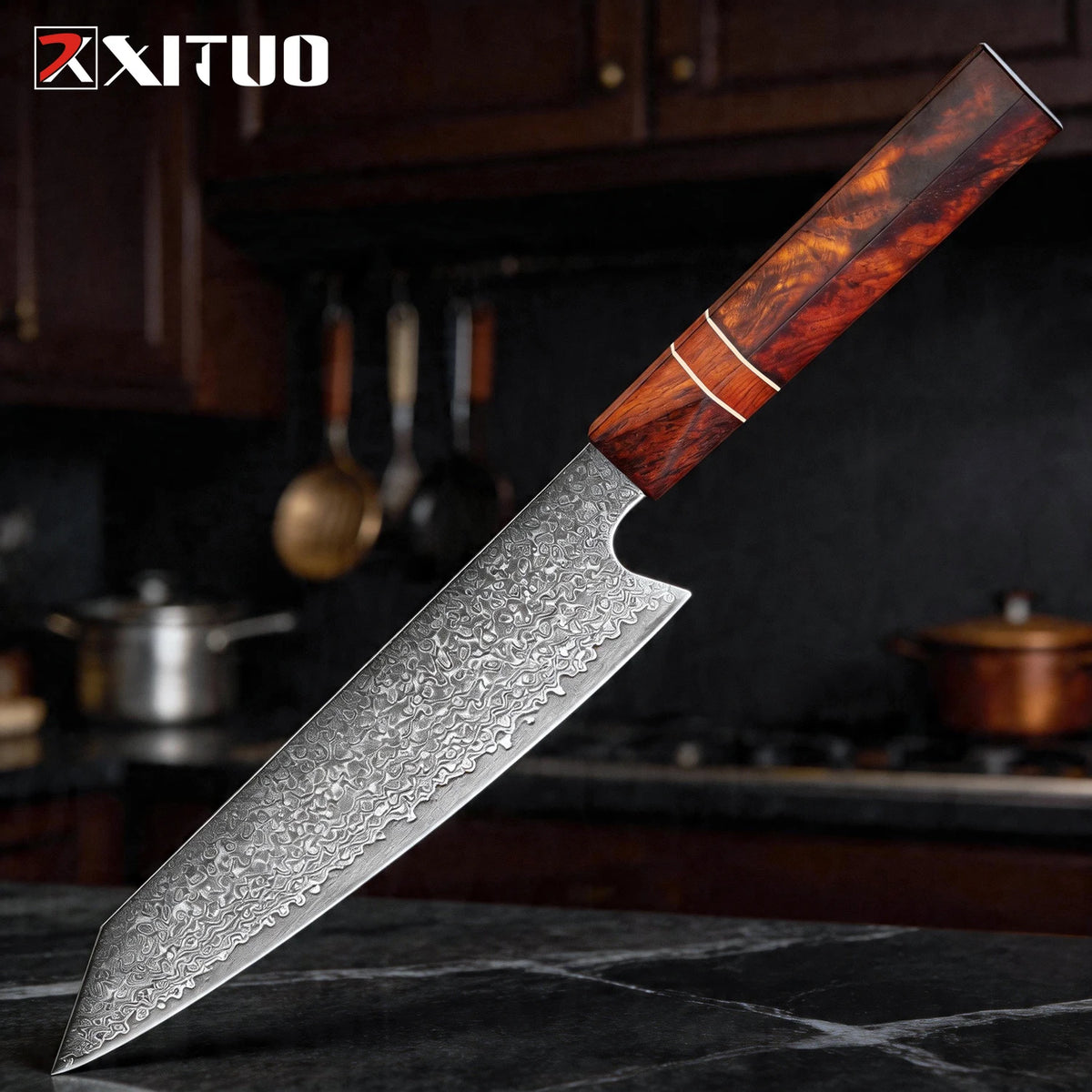 XITUO 8" Damascus Chef Knife VG10 Steel – Hexagonal Handle Damascus Chef Knife Axl Kiritssuke Knife