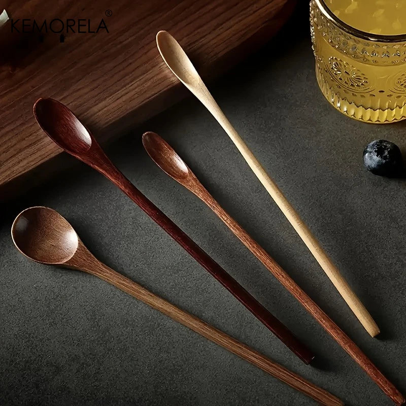 5-Pack Natural Wooden Dessert Spoons – 7.8" Long Handle Wooden Dessert Spoons Axl