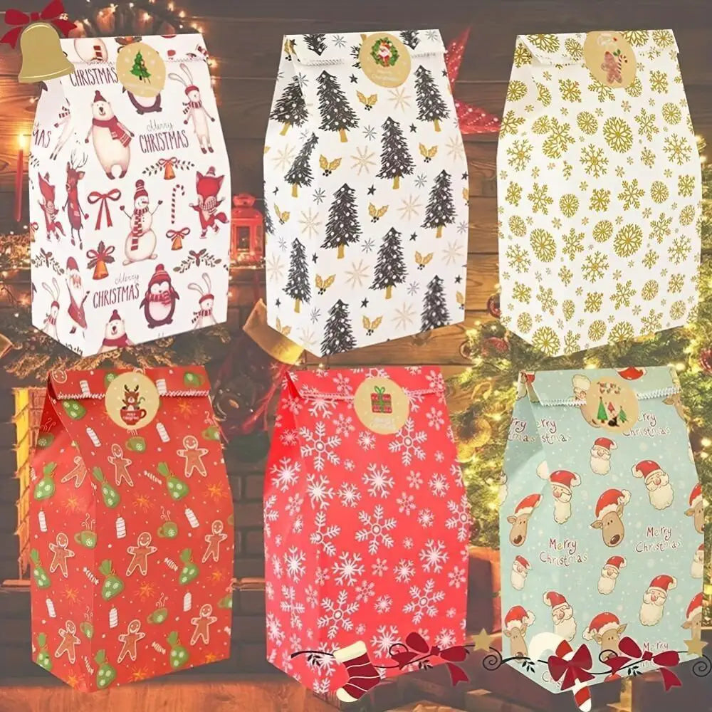 24-Pack Christmas Paper Gift Bags – 6 Designs & Stickers Christmas Gift Bags Axl