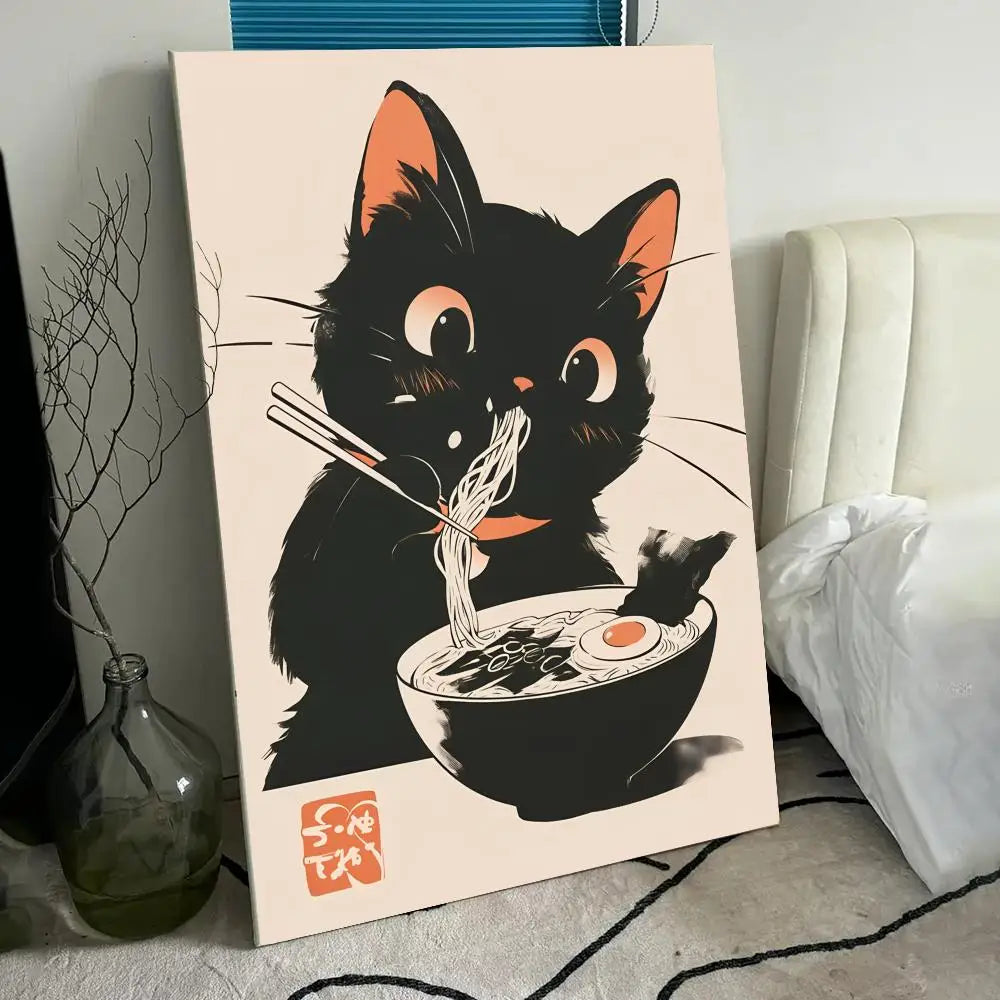 Retro Black Cat Canvas Wall Art Poster | HD Print Home Decor Canvas Wall Art Axl