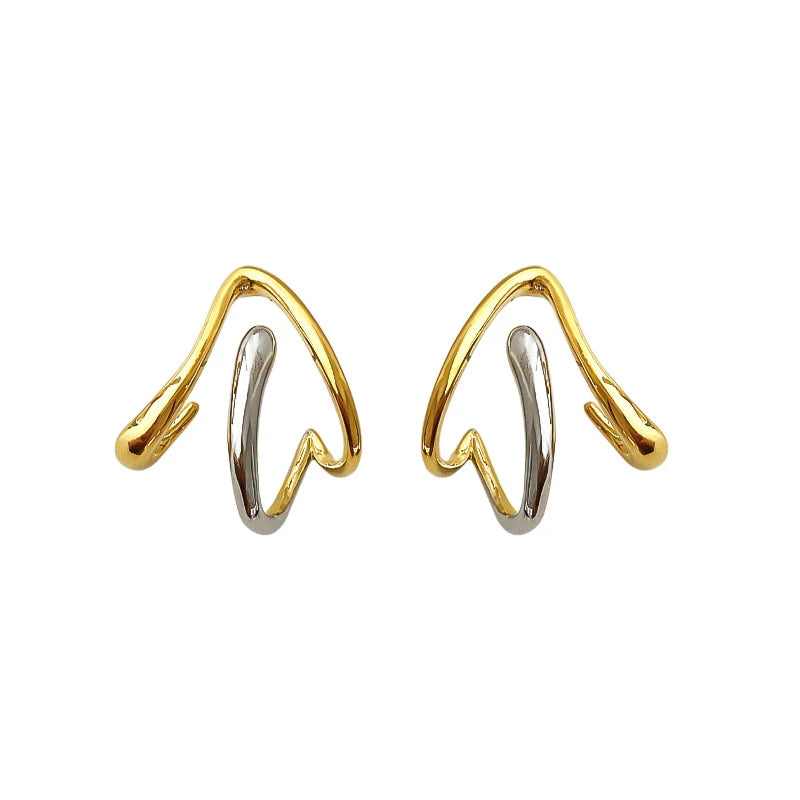 Huitan Two-Tone Metal Stud Earrings | Geometric Fashion Jewelry Stud Earrings Axl