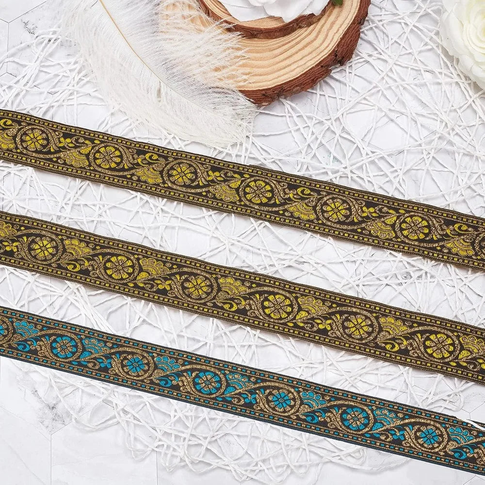 Ethnic Jacquard Embroidery Ribbon 2 Rolls – Floral Polyester Jacquard Craft Ribbon Axl