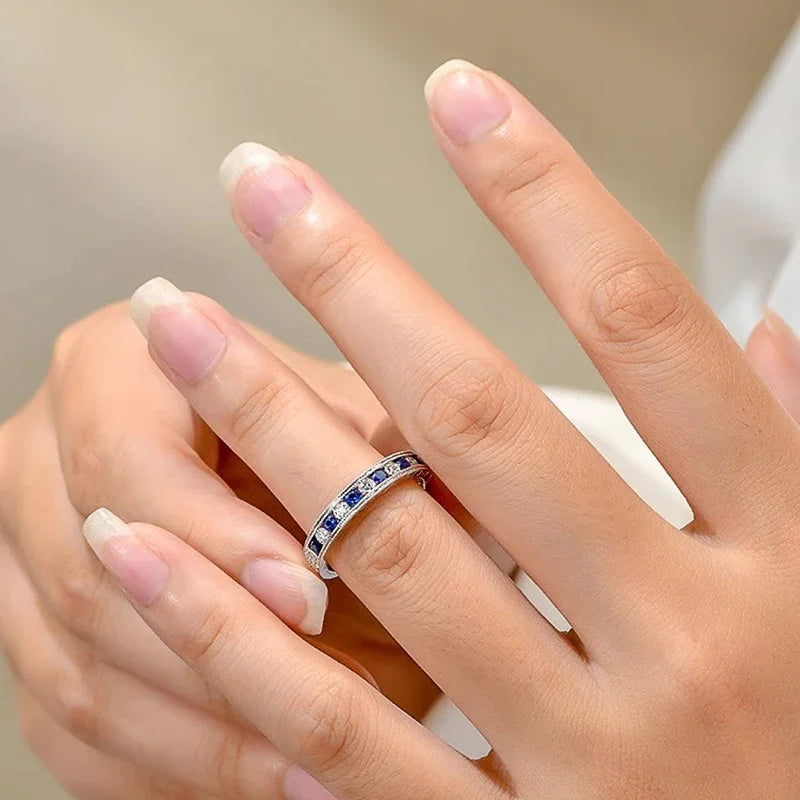 Huitan Blue & White Cubic Zirconia Ring for Women | CZ Band Fashion Ring Axl