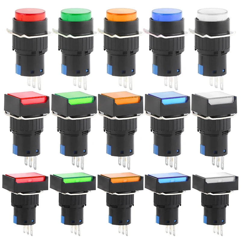 LA16 16mm Illuminated Push Button Switch 12V 24V 220V 5A Push Button Switch Axl