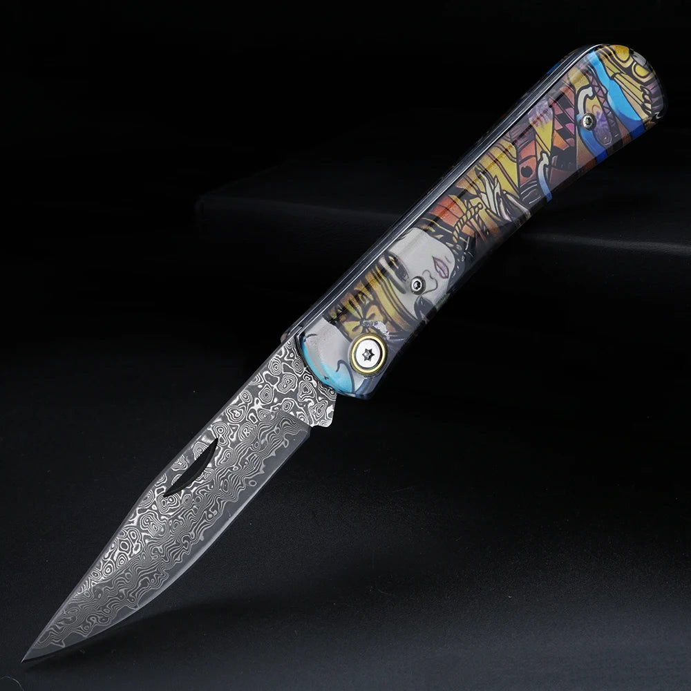 Damascus Folding Pocket Knife – Resin Handle | XUAN FENG Damascus Folding Knife Axl
