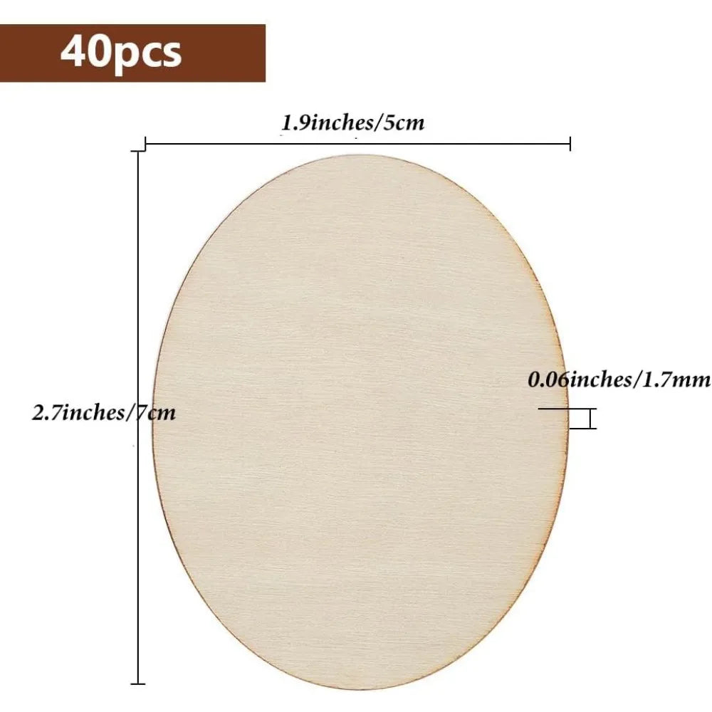 40 Pcs Unfinished Wood Oval Cutouts 2.75x2" | DIY Craft Blanks Wood Craft Blanks Axl
