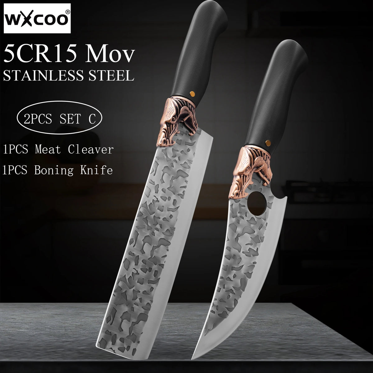 WXCOO Hand Forged Stainless Steel Chef & Butcher Knife Kitchen Chef Knife Axl 2PCS C