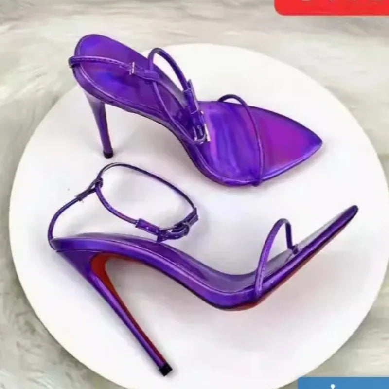 Women's 12cm Stiletto Sandals – Pointed Toe Buckle Strap Stiletto Heeled Sandals Axl