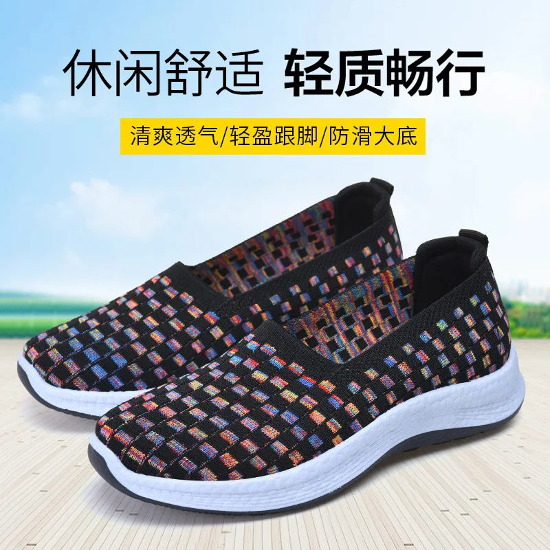 Women's Woven Slip-On Wedge Sneakers | Breathable Casual Shoes Wedge Sneakers Axl black 38