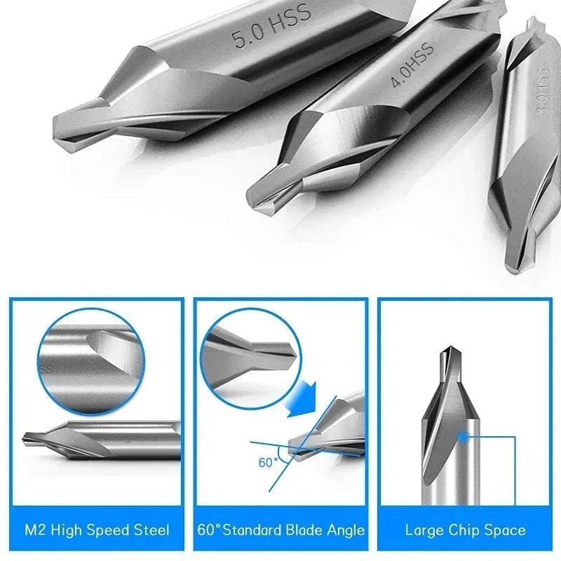 7-Pc HSS Center Drill Bit Set 60° – Lathe Countersink Kit Center Drill Bit Set Axl