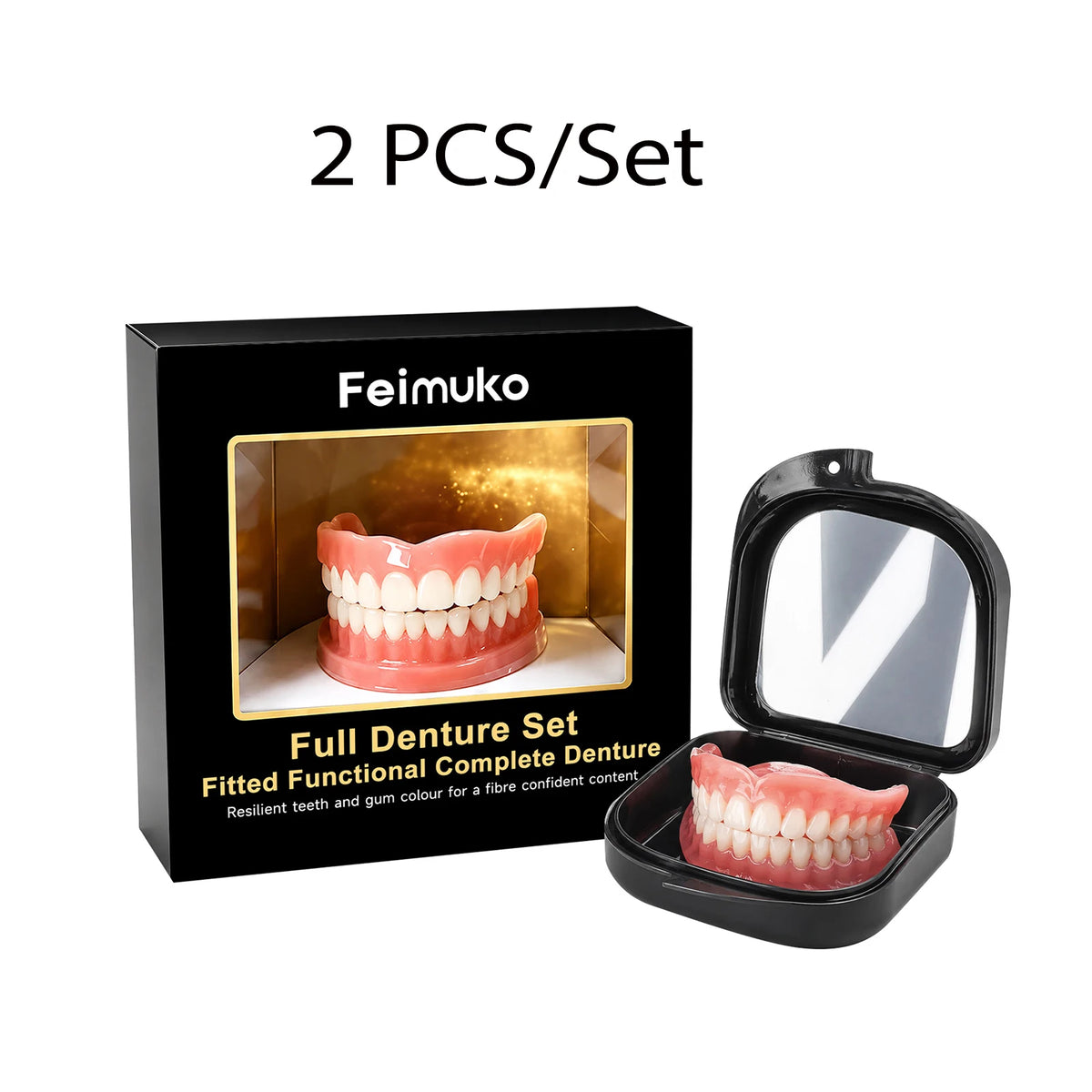 Full Set Silicone Dentures + Propolis Adhesive Cream | Natural Fit Denture Set Axl A 2PCS