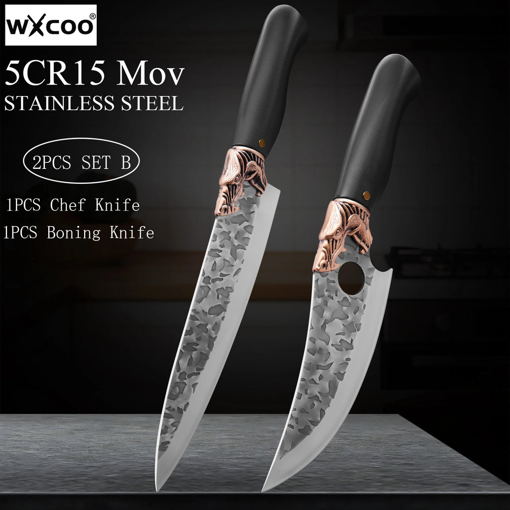 WXCOO Hand Forged Stainless Steel Chef & Butcher Knife Kitchen Chef Knife Axl 2PCS B